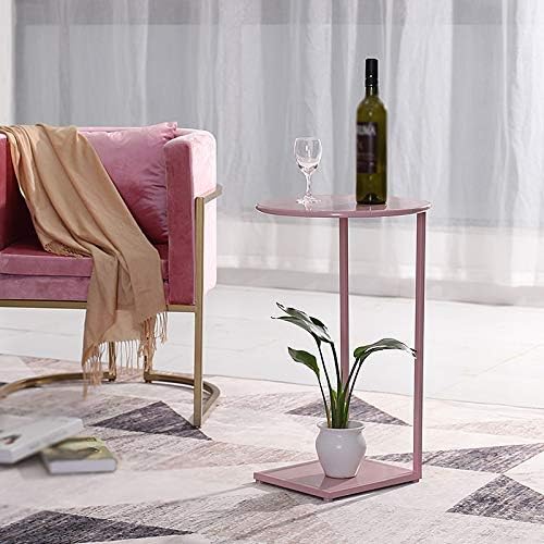 LIXFDJ יצירתי שולחן קפה, יצוק Ir onTwo קומות אחסון שולחן מקורה מרפסת שירותים במלון בית קפה שולחן בר רהיטים(צבע: ורוד,