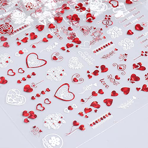 יום ולנטיין נייל ארט מדבקות 9 דפים 3D אדום לבן משובח מפואר מסמר אספקה הלב אוהב את רוז השפה אנג ' ל בייבי רומנטי עיצוב